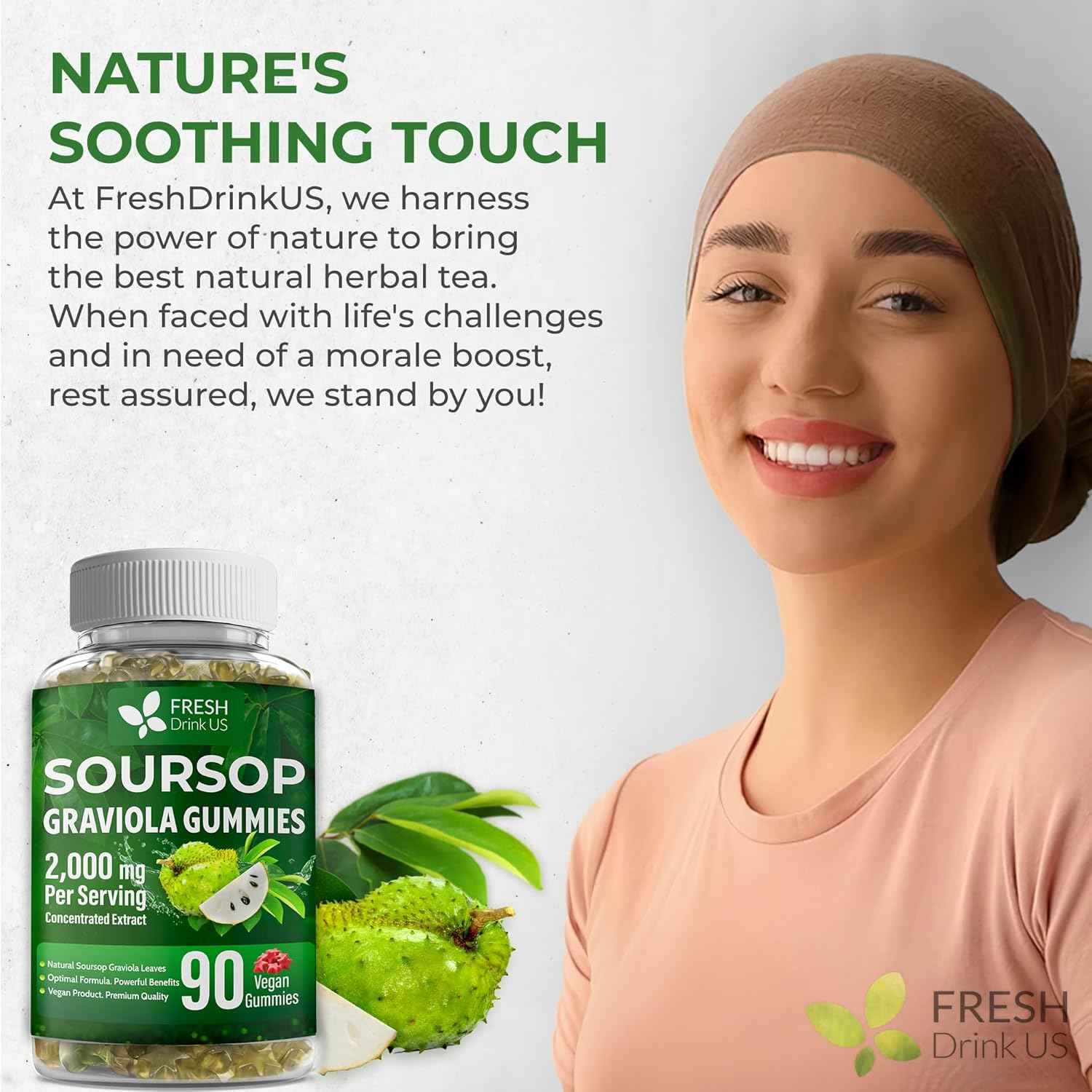 Premium 90 Soursop Graviola Gummies by FreshDrinkUS - Natural and Premium Herbal Tea