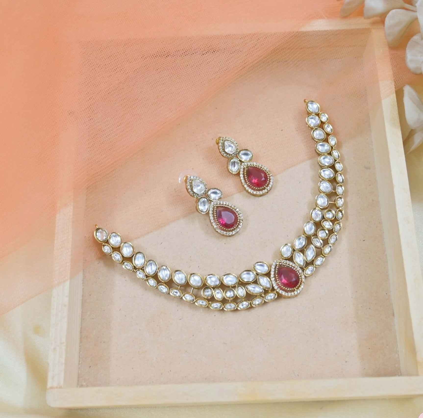 Joban Fashion Copper Pink Moissanite Necklace Set