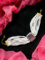 Joban Fashion Onion Pink Brass Ad With Monalisa Stone Beaded Bracelet