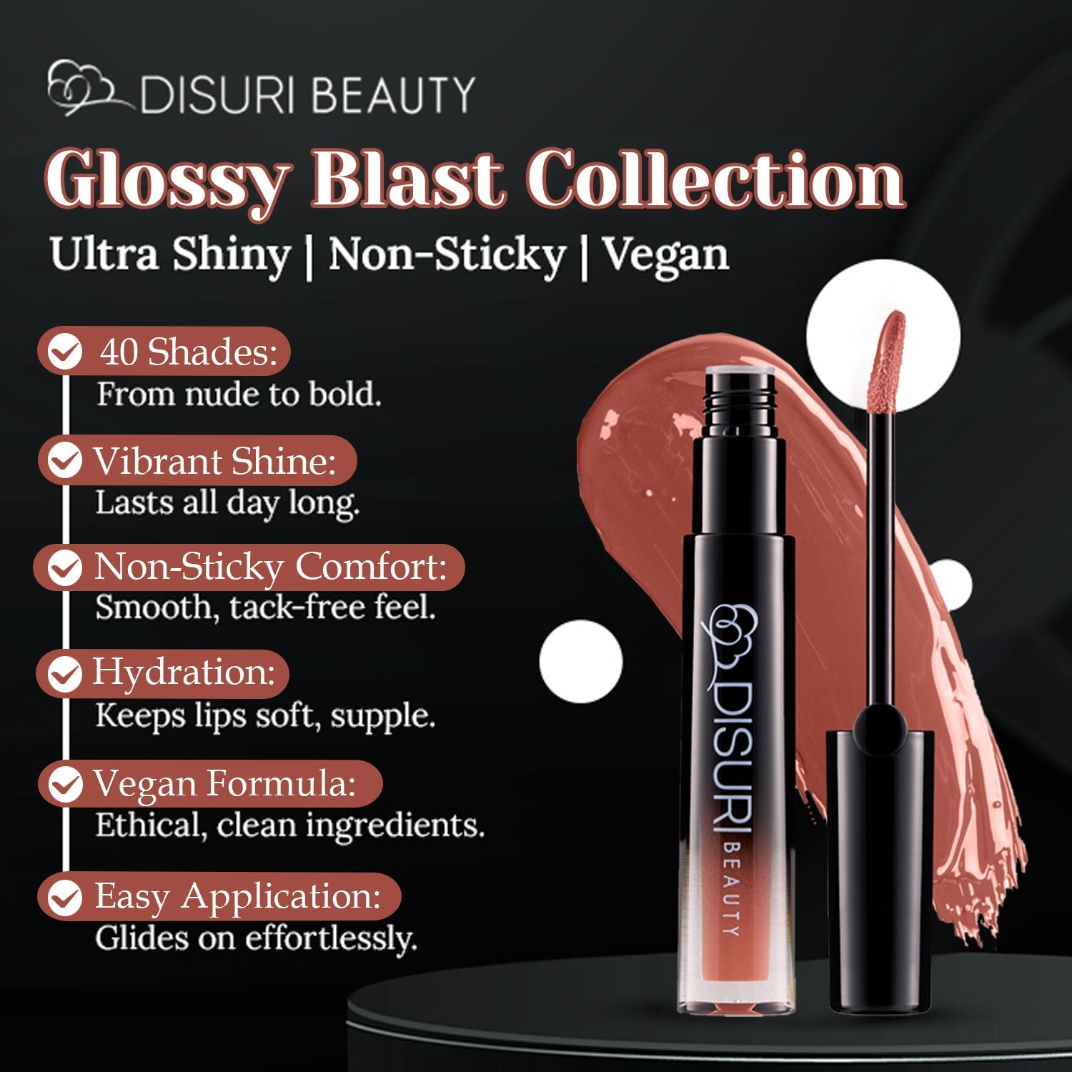 DISURI Beauty Glossy Blast Lip Gloss - Brown Sugar Blush (M58)