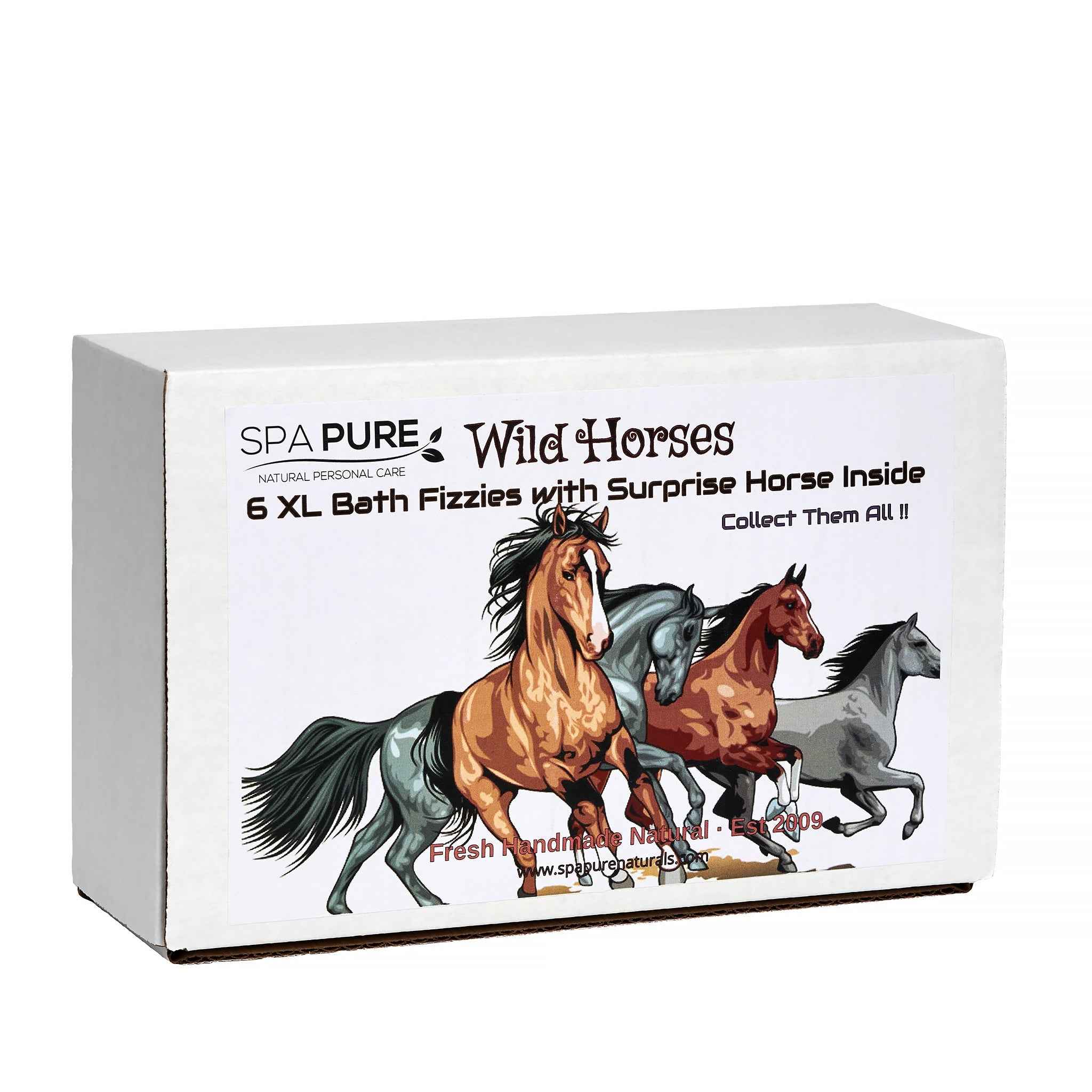 Spa Pure WILD HORSES Bath Bombs: for kids with 6 XL bath bombs with surprise horses inside, U.S.A. Made, Handmade, natural ingredients