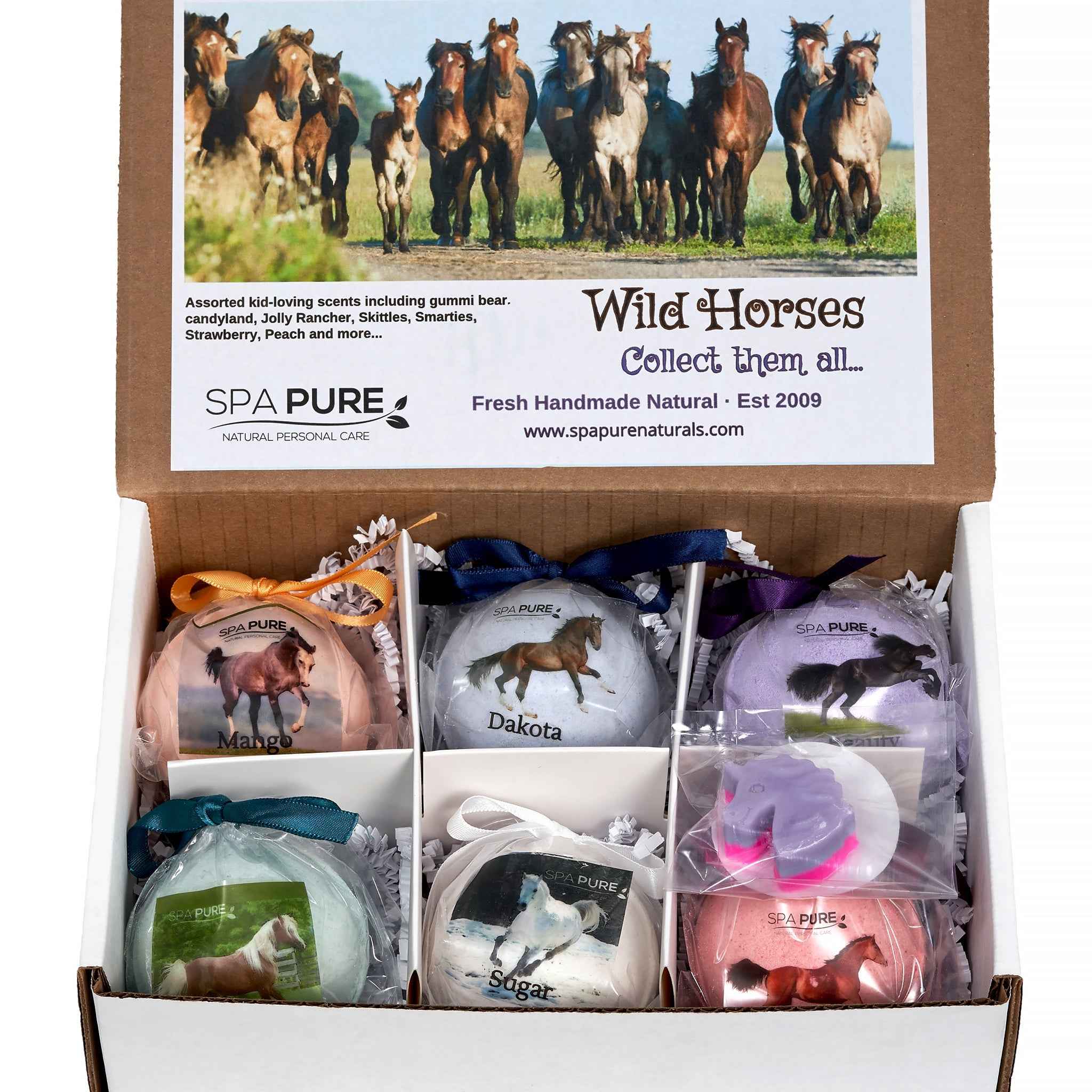 Spa Pure WILD HORSES Bath Bombs: for kids with 6 XL bath bombs with surprise horses inside, U.S.A. Made, Handmade, natural ingredients