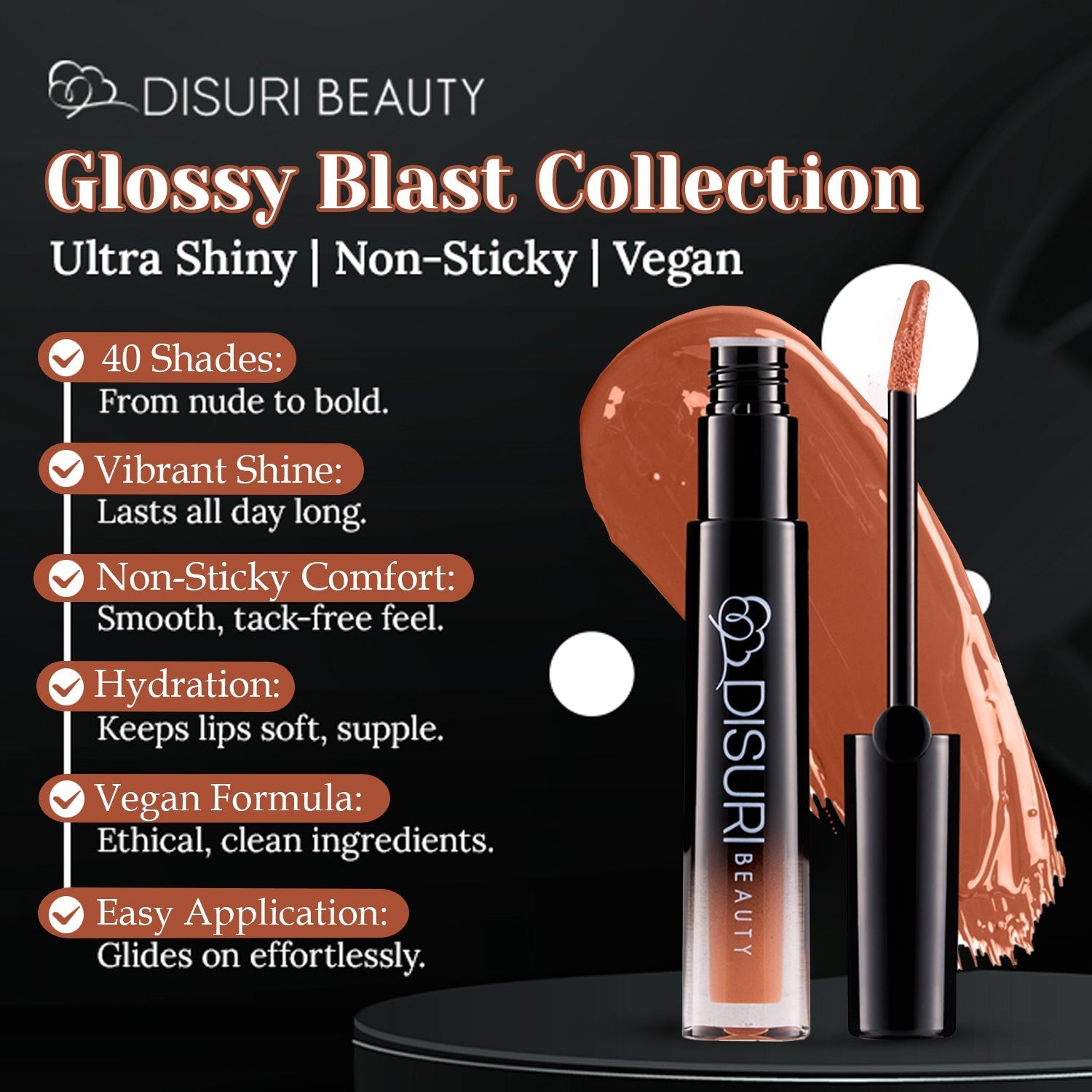 DISURI Beauty Glossy Blast Lip Gloss - Cafe Con Leche (M48)