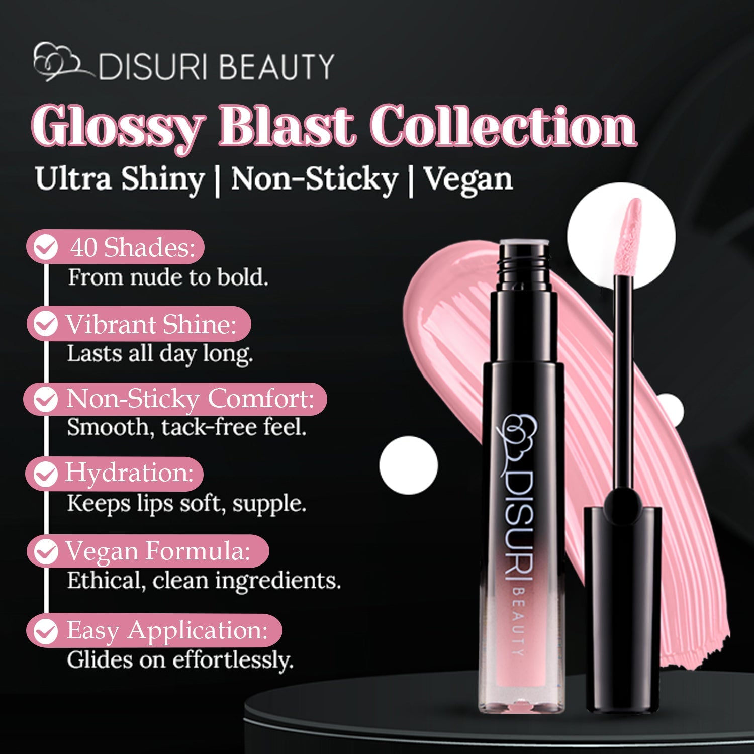 DISURI Beauty Glossy Blast Lip Gloss - Baby Pink (M70)
