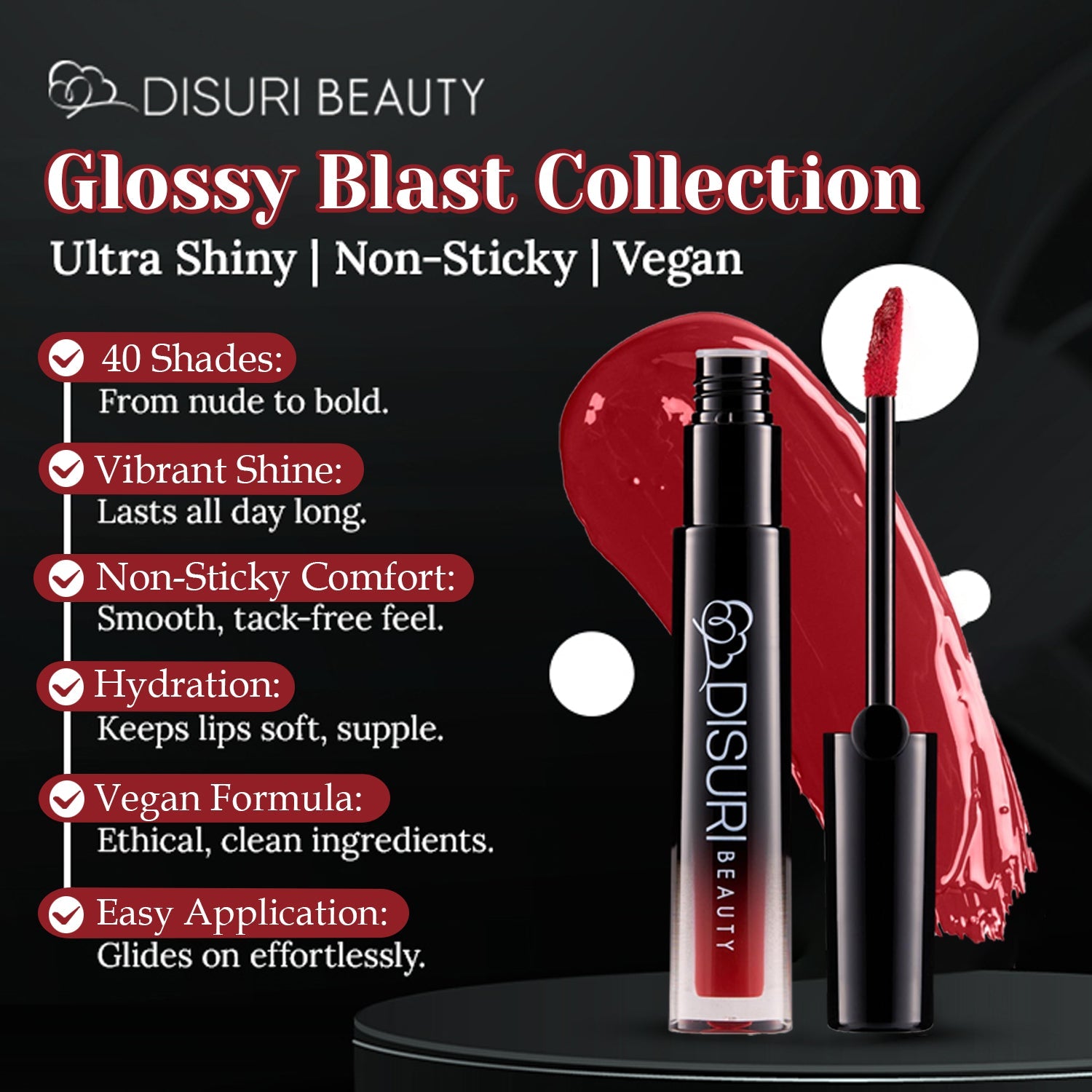 DISURI Beauty Glossy Blast Lip Gloss - Forbidden Red
