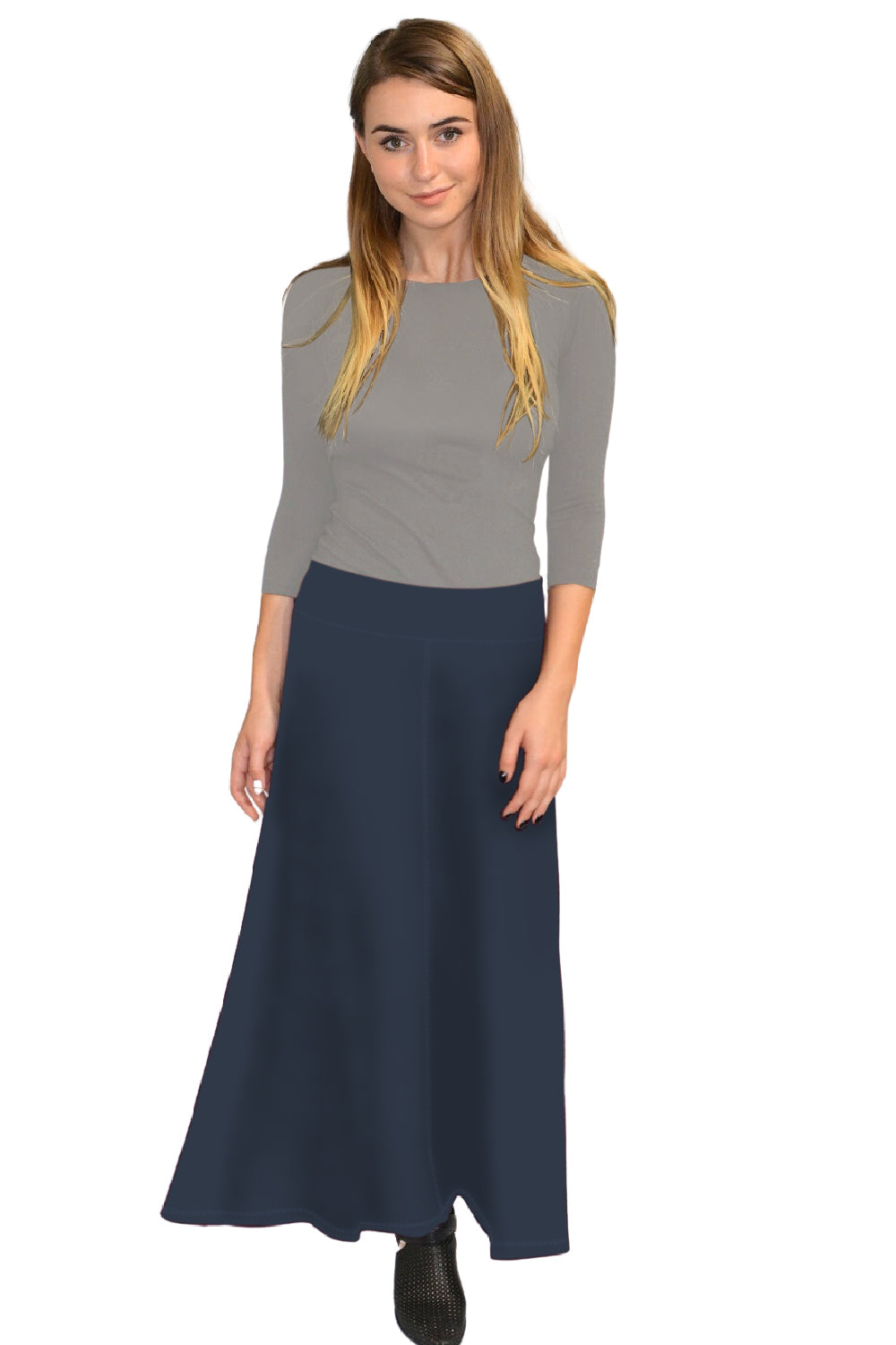 Sleek A-Line Maxi Skirt with Adjustable Fold-Over Waist by Kosher Casual USA
