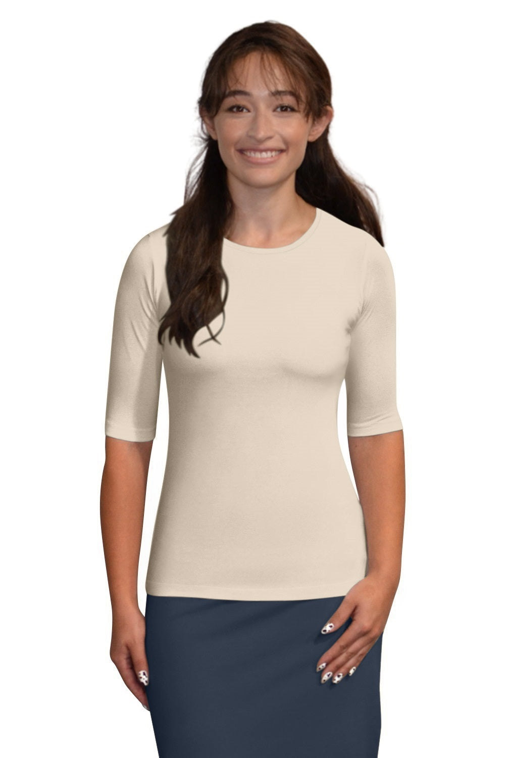 Fitted Layering Shell - Modest Round Neck with Elbow Sleeves DestGlow
