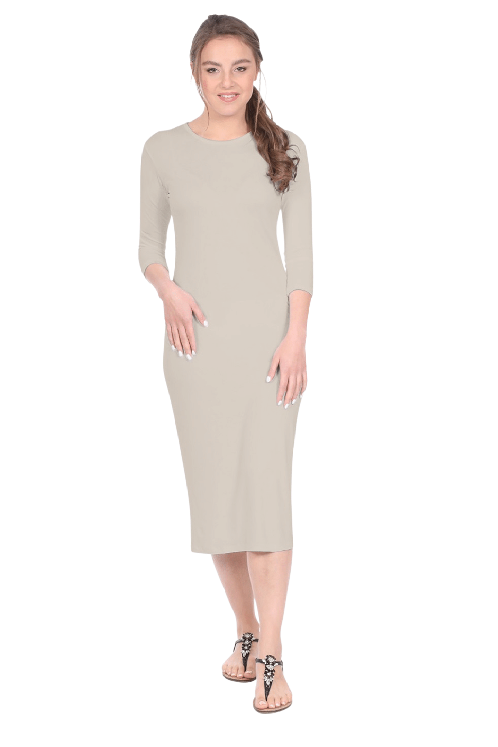 Modest Layering Dress with 3/4 Sleeves and No Slits by Kosher Casual USA