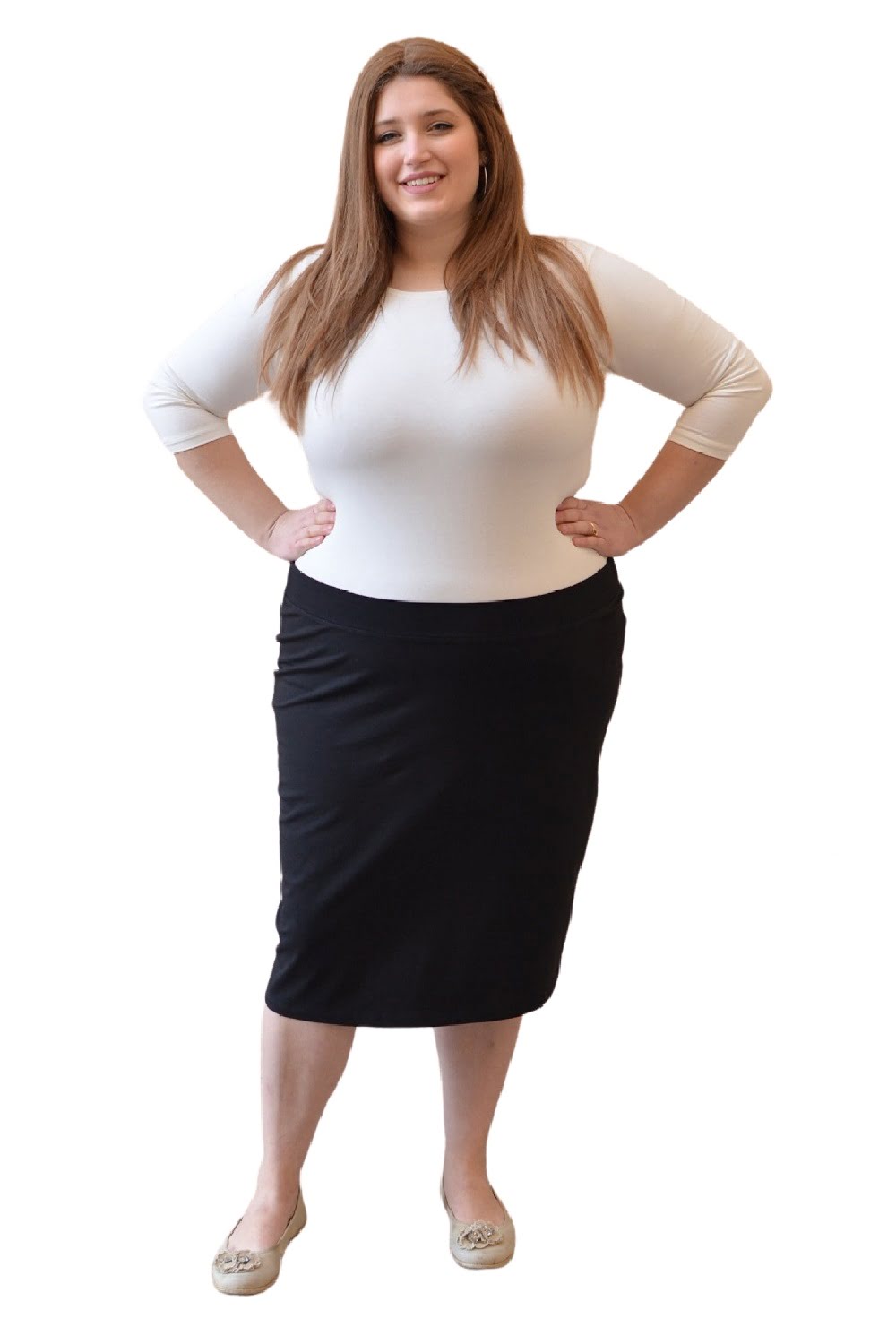 Plus Size Modest Stretch Knee Length Pencil Skirt in Cotton Spandex by Kosher Casual USA