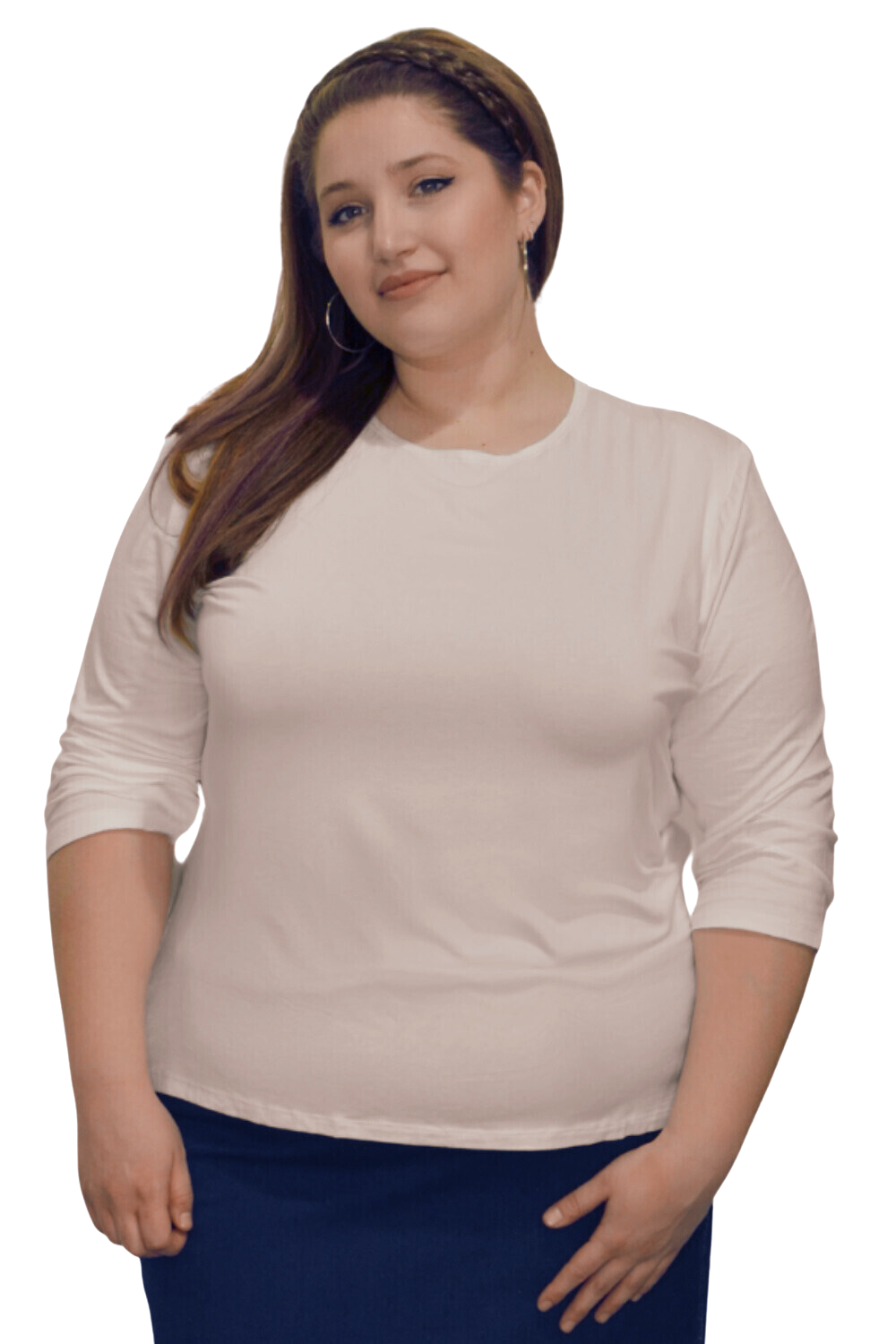 Plus Size - Essential 3/4 Sleeve Modest Crew Neckline Shell - Versatile Layering Top DestGlow