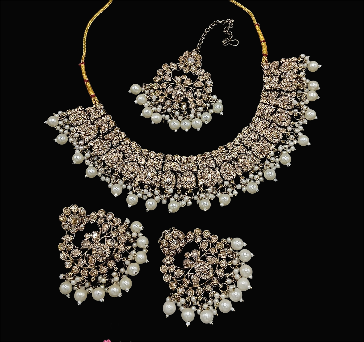 Joban Fashion Cream Stone Work Necklace Set
