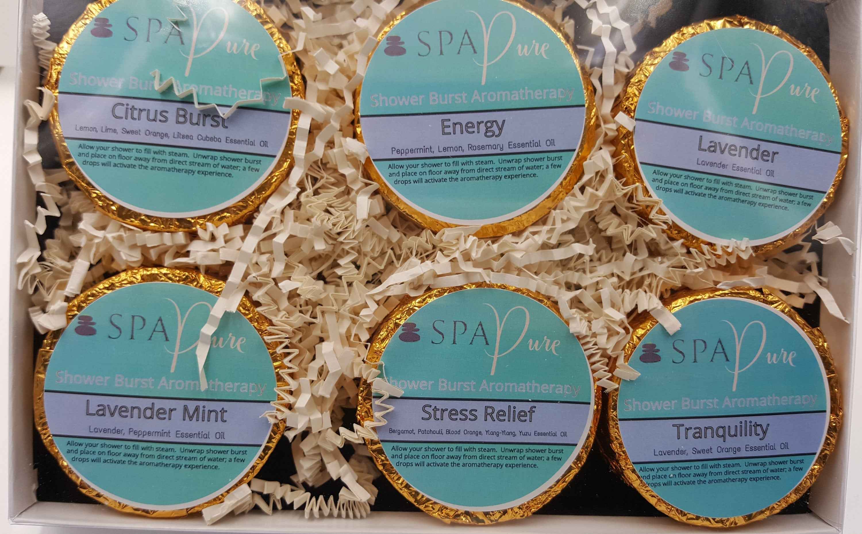 Gift Set with 6 Aromatherapy Shower Tablets - Best Sellers - 100% Essential Oil Blends