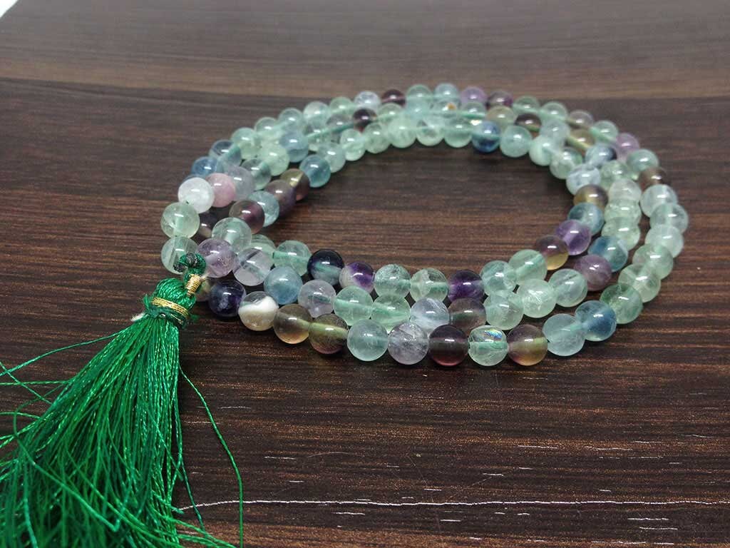 Natural Multi Fluorite Gemstone Mala, 108 Prayer Bead Mala. DestGlow