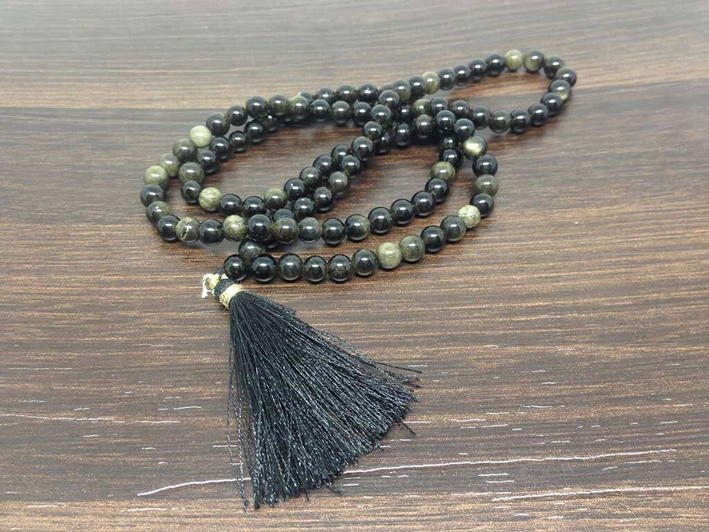 One (1) Natural 6mm Rainbow Black obsidian Mala With 108 Prayer Beads Perfect For Mediation Jap mala Prayer mala Necklace ~ JP150 DestGlow
