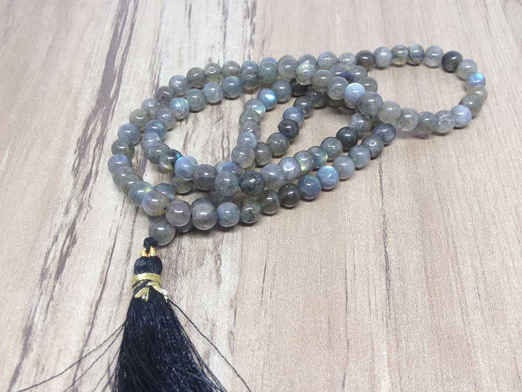Labradorite Gemstone Mala, 108 Prayer Bead Mala. DestGlow