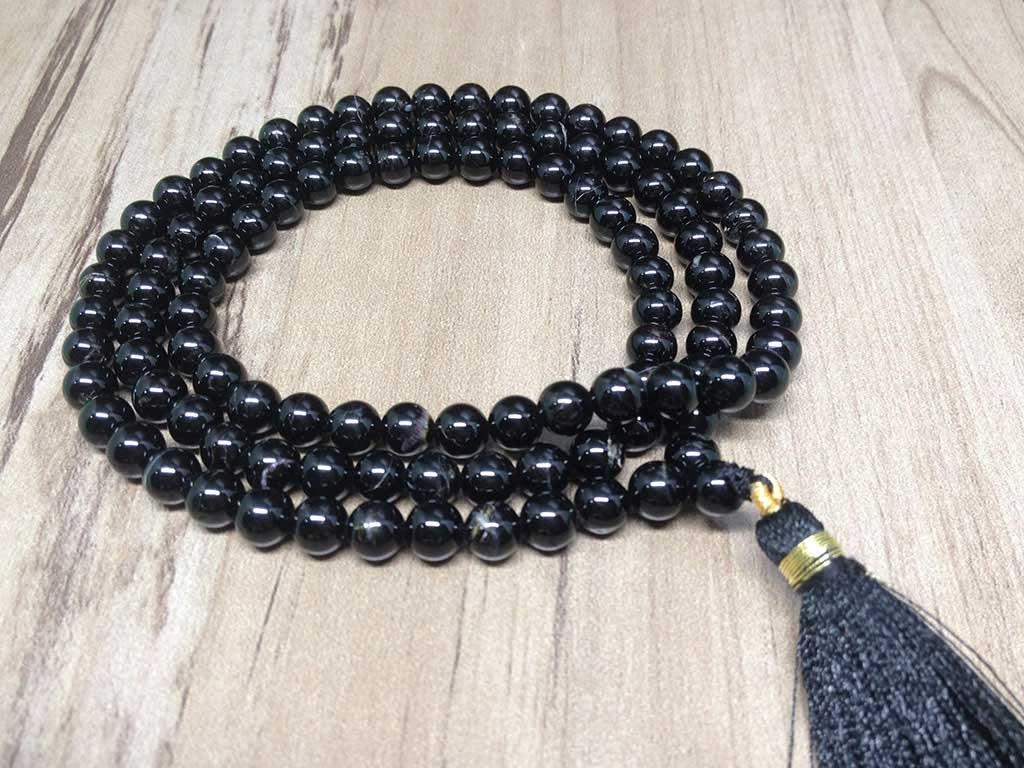 Black Tourmaline Gemstone Mala, 108 Prayer Beads Mala. DestGlow