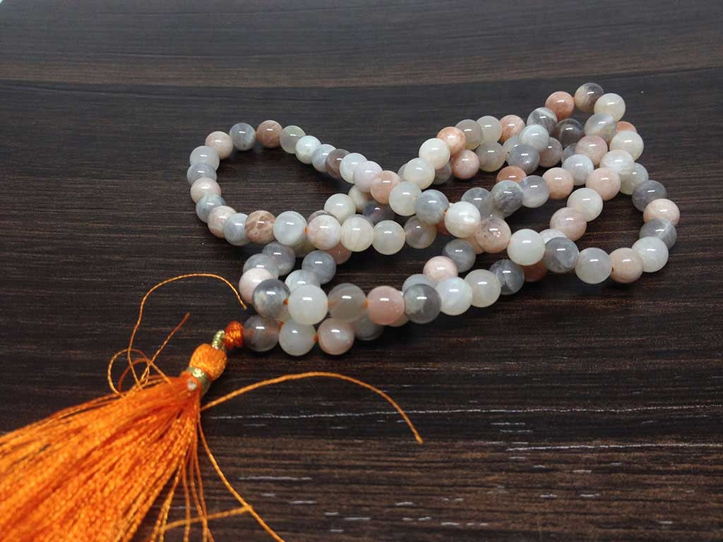 Natural Moonstone Mala With 108 Prayer Beads. DestGlow
