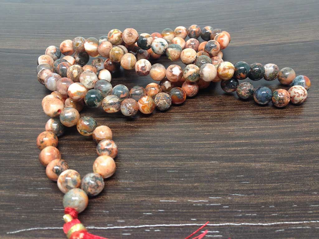 Natural Fire Agate Mala With 108 Prayer Beads Perfect For Mediation DestGlow
