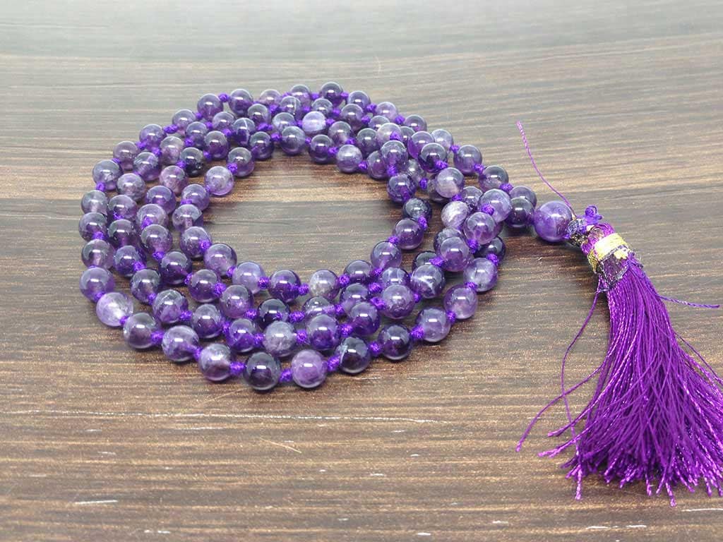 One (1) Natural 6mm Amethyst Knotted Mala With 108 Prayer Beads For Mediation DestGlow