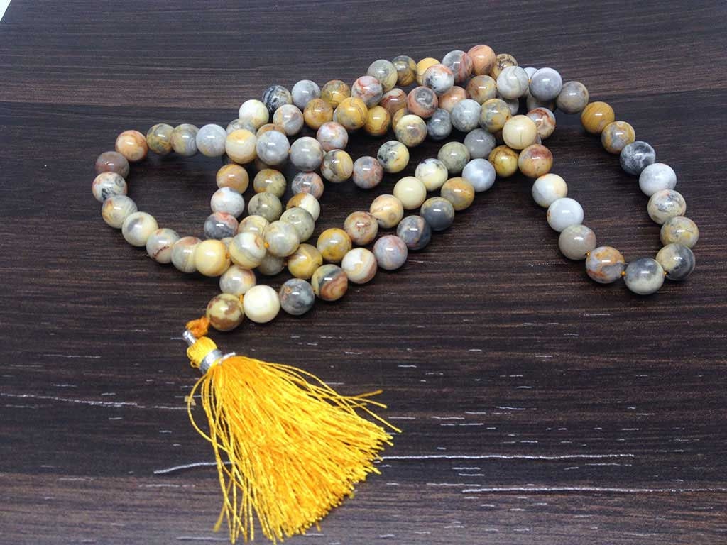 Crazy Lace Agate Gemstone Mala, 108 Prayer Bead Mala. DestGlow