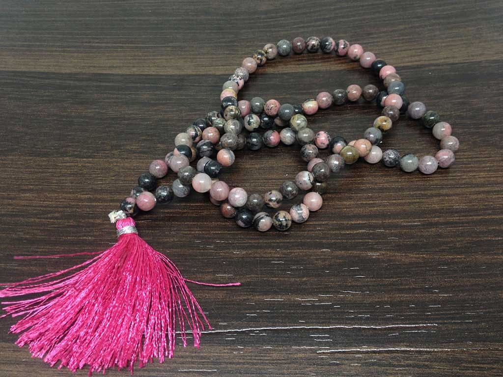 Rhodonite Gemstone Mala, 108 Prayer Bead Mala. DestGlow