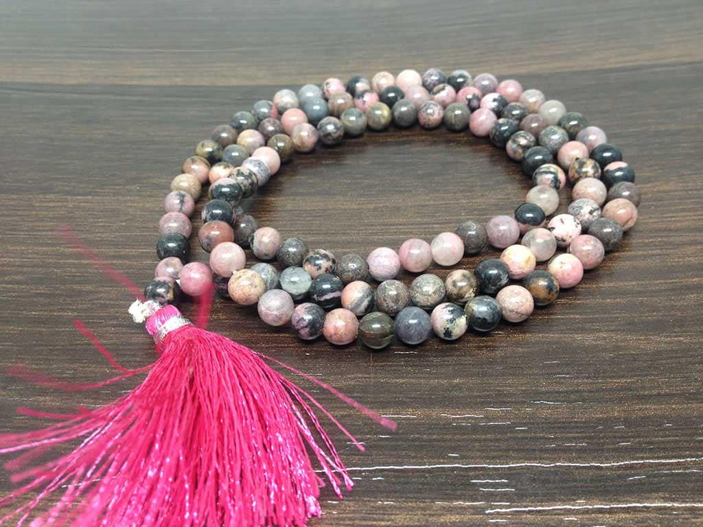 Rhodonite Gemstone Mala, 108 Prayer Bead Mala. DestGlow