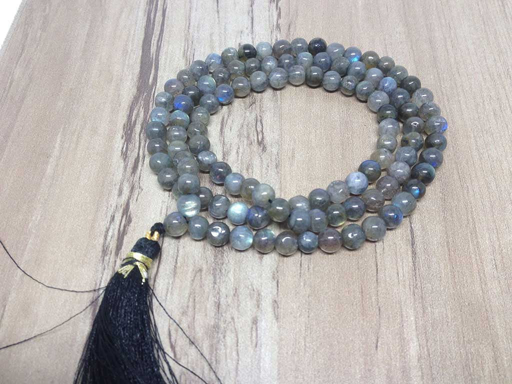 Labradorite Gemstone Mala, 108 Prayer Bead Mala. DestGlow