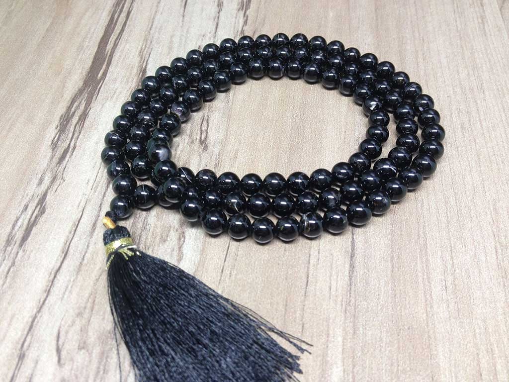 Black Tourmaline Gemstone Mala, 108 Prayer Beads Mala. DestGlow