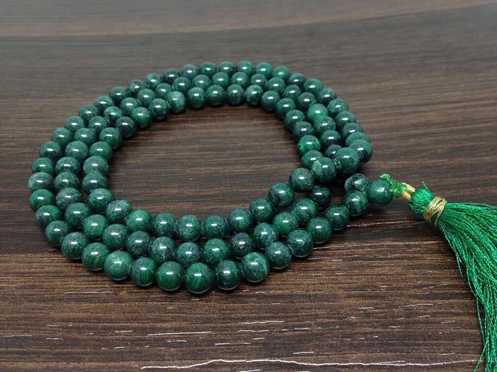 Natural Malachite Gemstone Mala, 108 Prayer Bead Mala. DestGlow