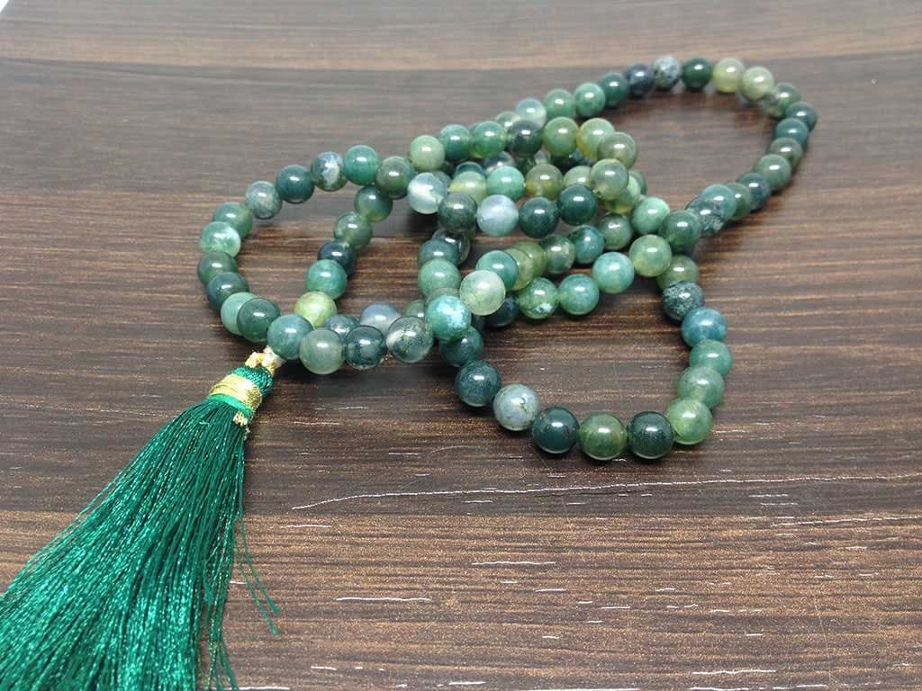 Moss Agate Gemstone Mala, 108 Prayer Bead Mala. DestGlow