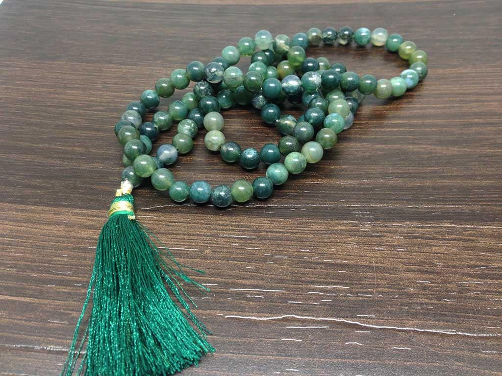 Moss Agate Gemstone Mala, 108 Prayer Bead Mala. DestGlow