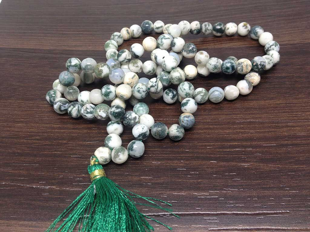 Tree Agate Gemstone Mala, 108 Prayer Bead Mala. DestGlow