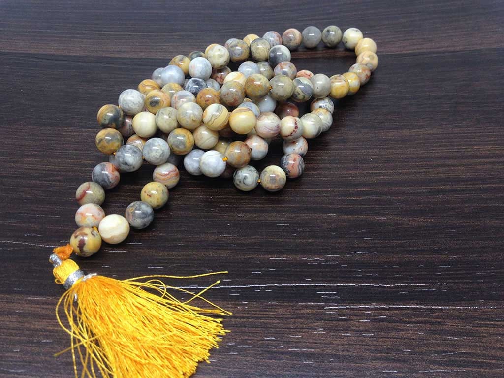 Crazy Lace Agate Gemstone Mala, 108 Prayer Bead Mala. DestGlow