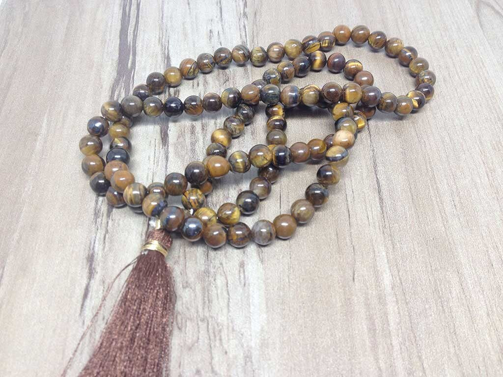 Tiger Eye Gemstone Mala, 108 Prayer Bead Mala. DestGlow