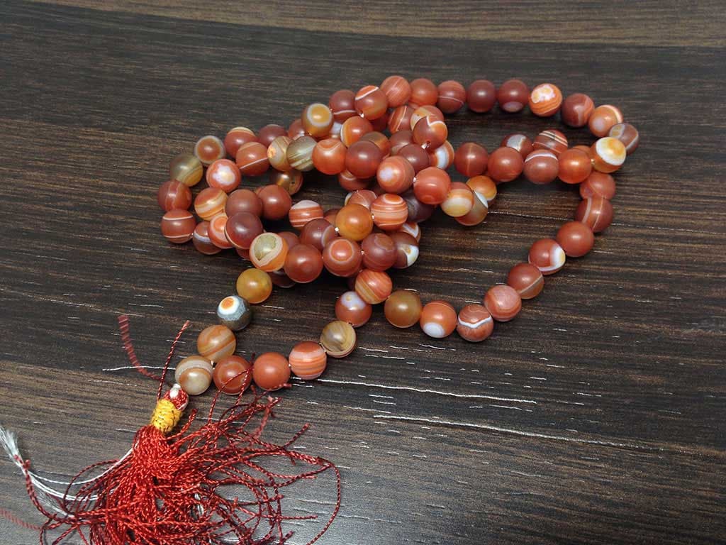 One (1) Natural 8mm Red Sulemani Agate Mala With 108 Prayer Beads Perfect For Mediation Red Sulemani Agate Mala Necklace ~ JP533 DestGlow