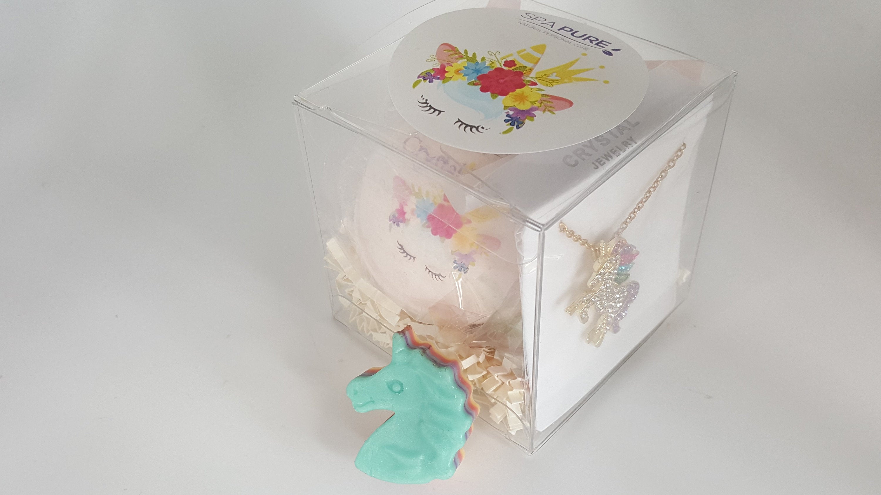 Crystal Unicorn Bath Bomb for Girls with Crystal Necklace gift, Surprise Glitter Ring, Gift Idea, Back to School, Rhinestones, rainbow by Spa Pure