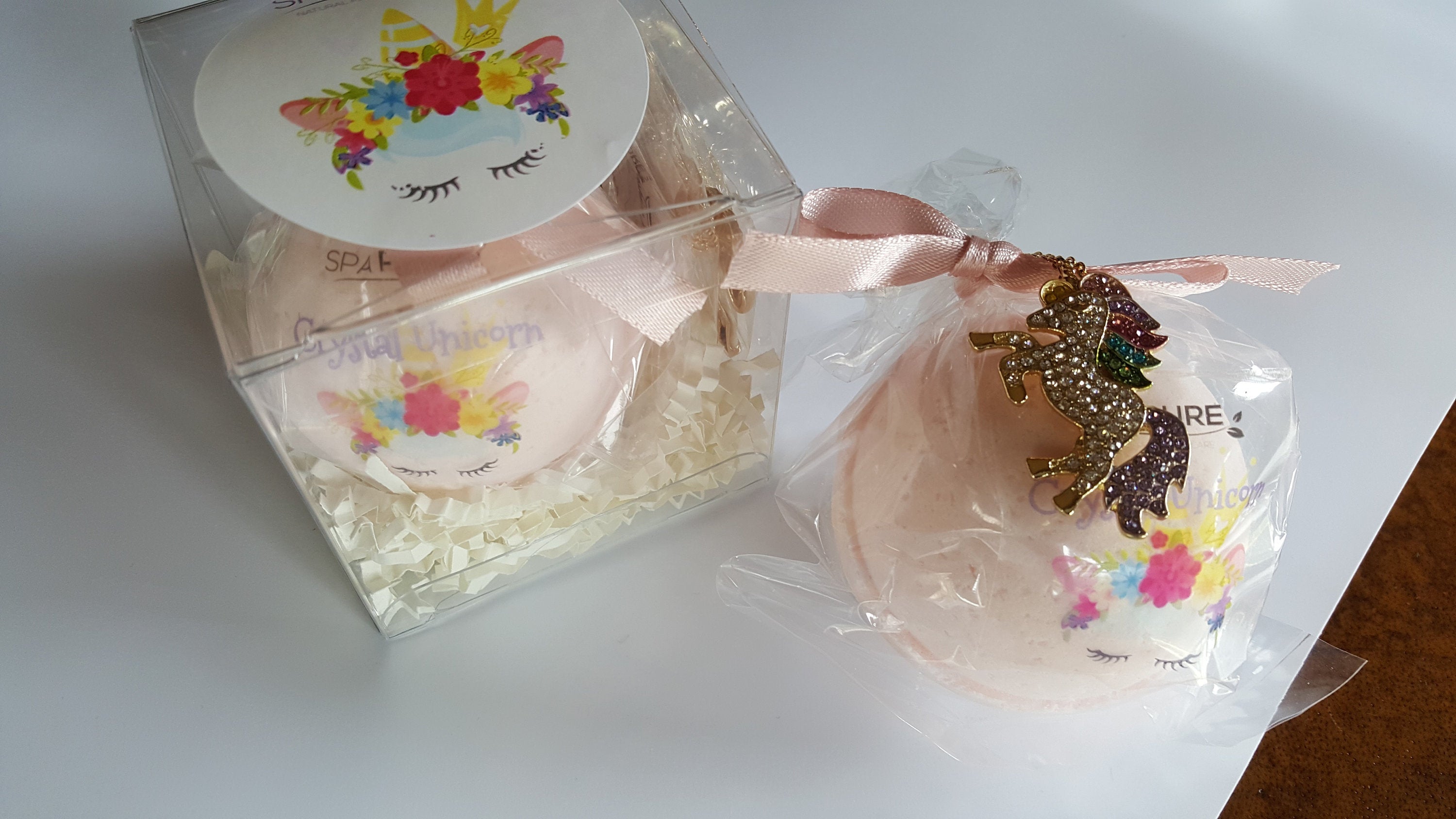 Crystal Unicorn Bath Bomb for Girls with Crystal Necklace gift, Surprise Glitter Ring, Gift Idea, Back to School, Rhinestones, rainbow by Spa Pure
