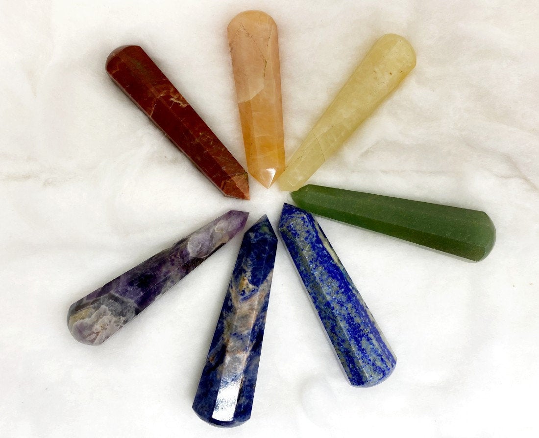 Set of 7 Chakra Faceted Massage Healing Wand DestGlow