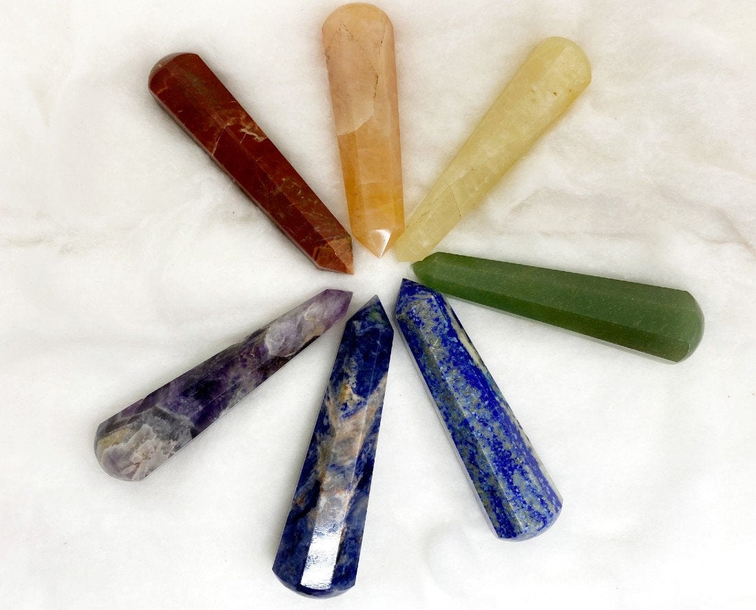 Set of 7 Chakra Faceted Massage Healing Wand DestGlow