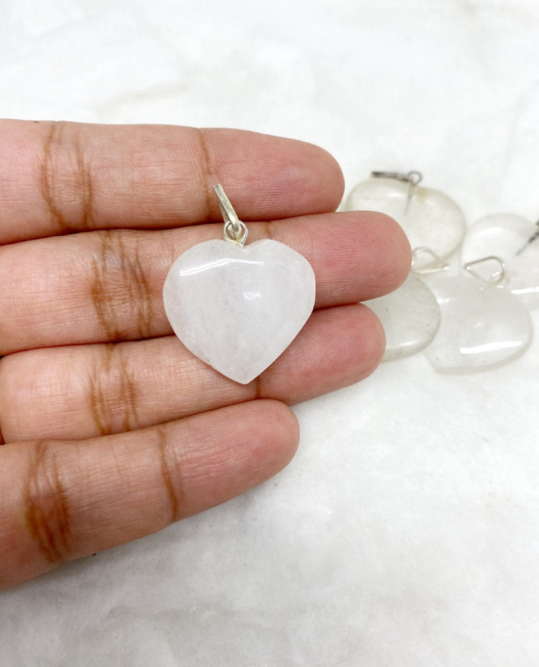 Crystal Quartz Flat Heart Pendant Stone Pendants DestGlow