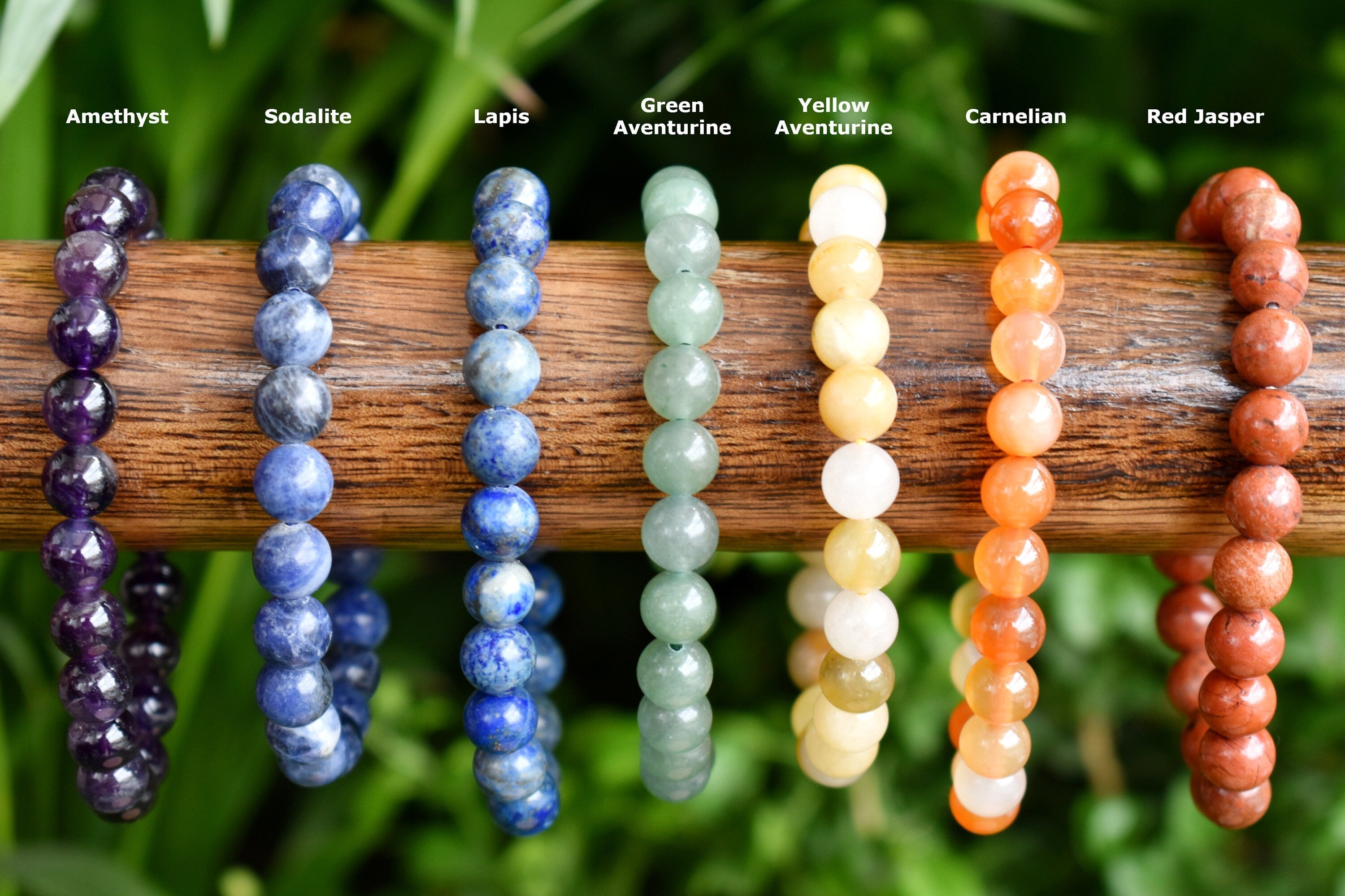 Dainty Natural Polished 8mm Round 7 Chakra Crystals Bracelet Set DestGlow
