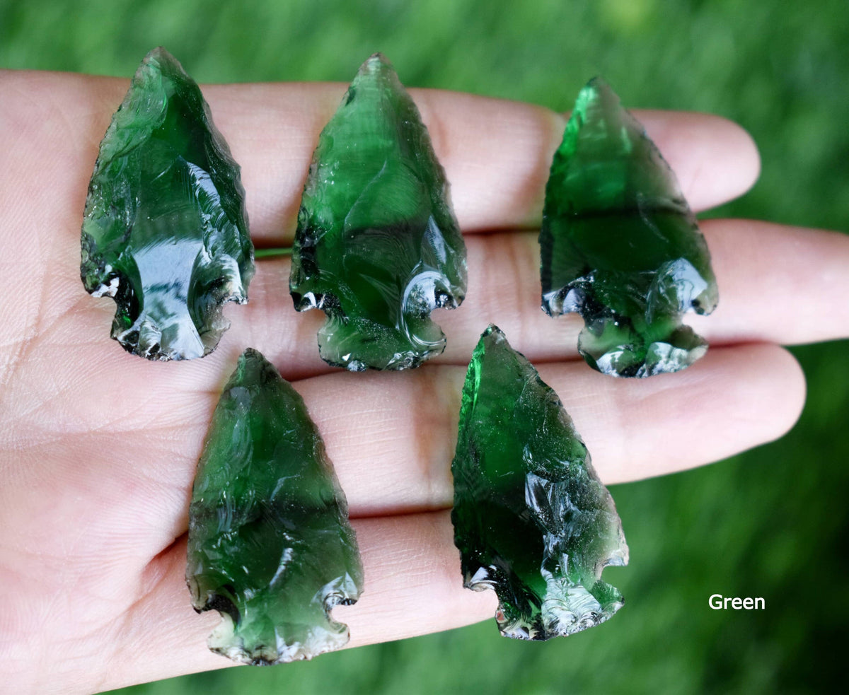 1.25 inch Arrowhead Points Set, Mix Multi Colored Glass 6 Pieces Glass Arrowhead Set