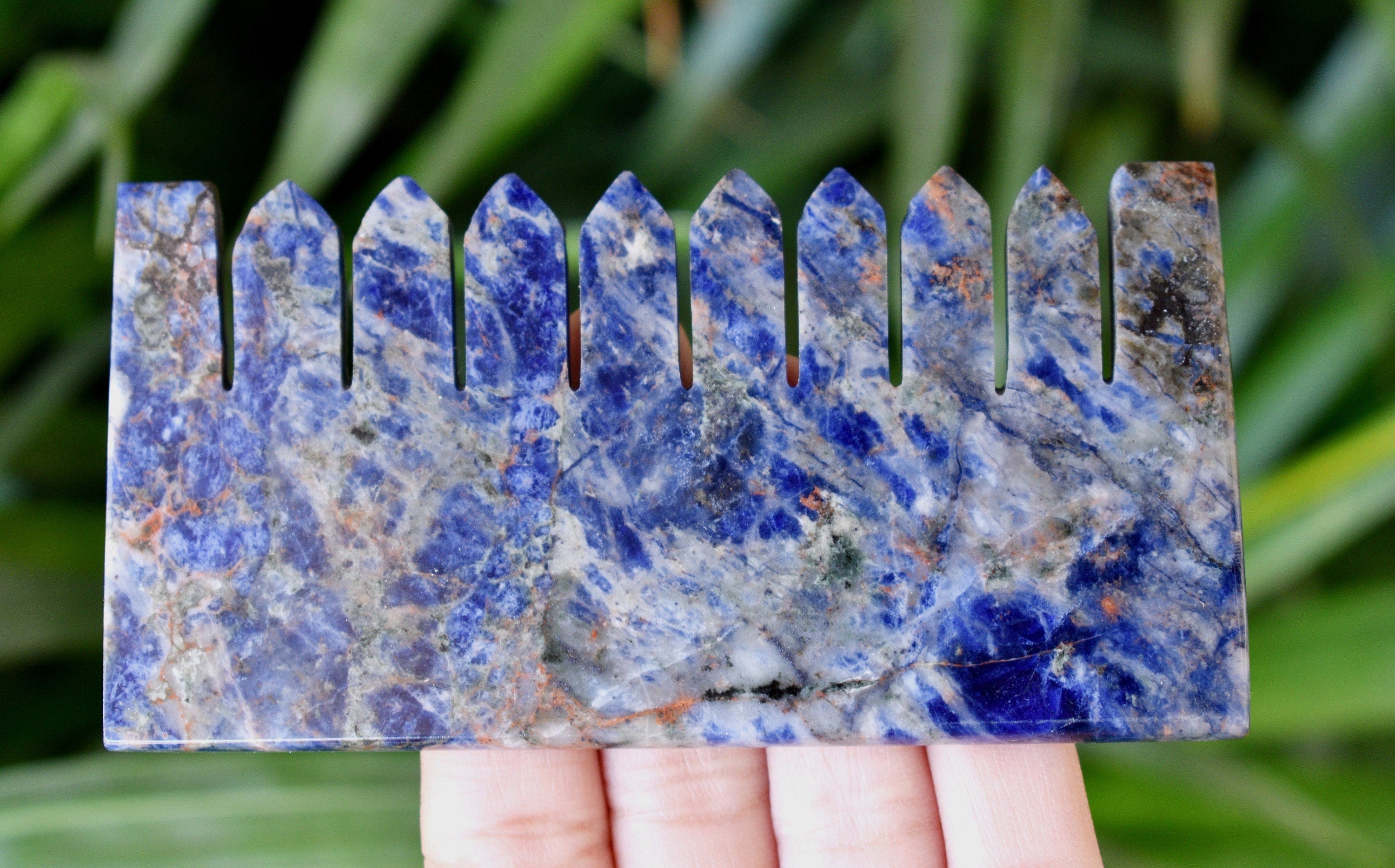 Natural Sodalite Crystal Combs, Scalp Massage Tool Stone Carved Crystal DestGlow
