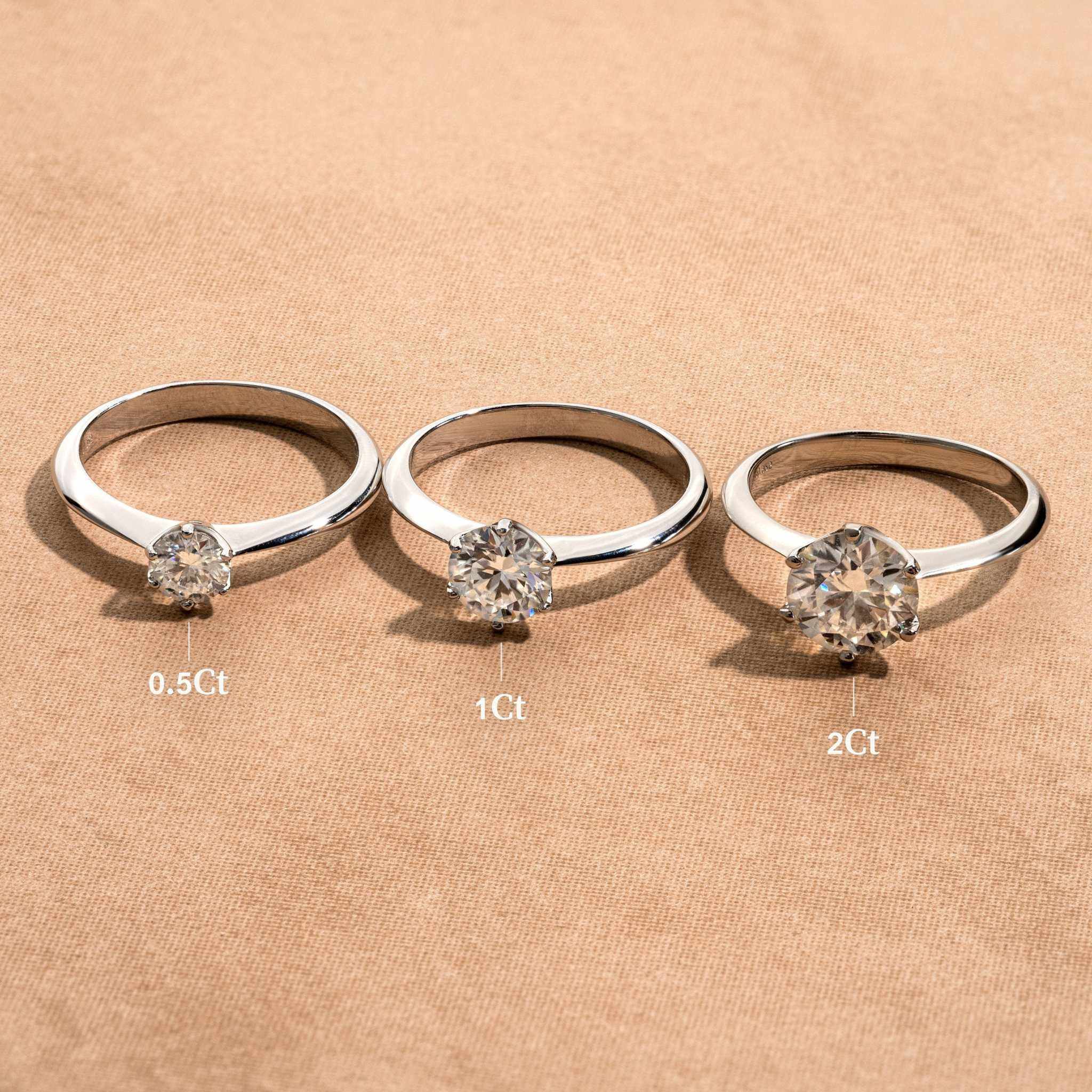 Moissanite 0.5-2 TCW Solitaire Engagement Ring - 925 Sterling Silver - DestGlow