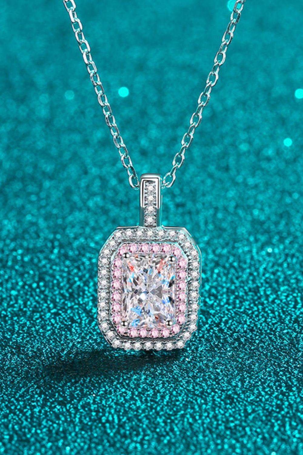 1 Carat Sparkala™ Geometric Pendant Chain Necklace (Platinum-Plated Fine Silver) by Sparkala