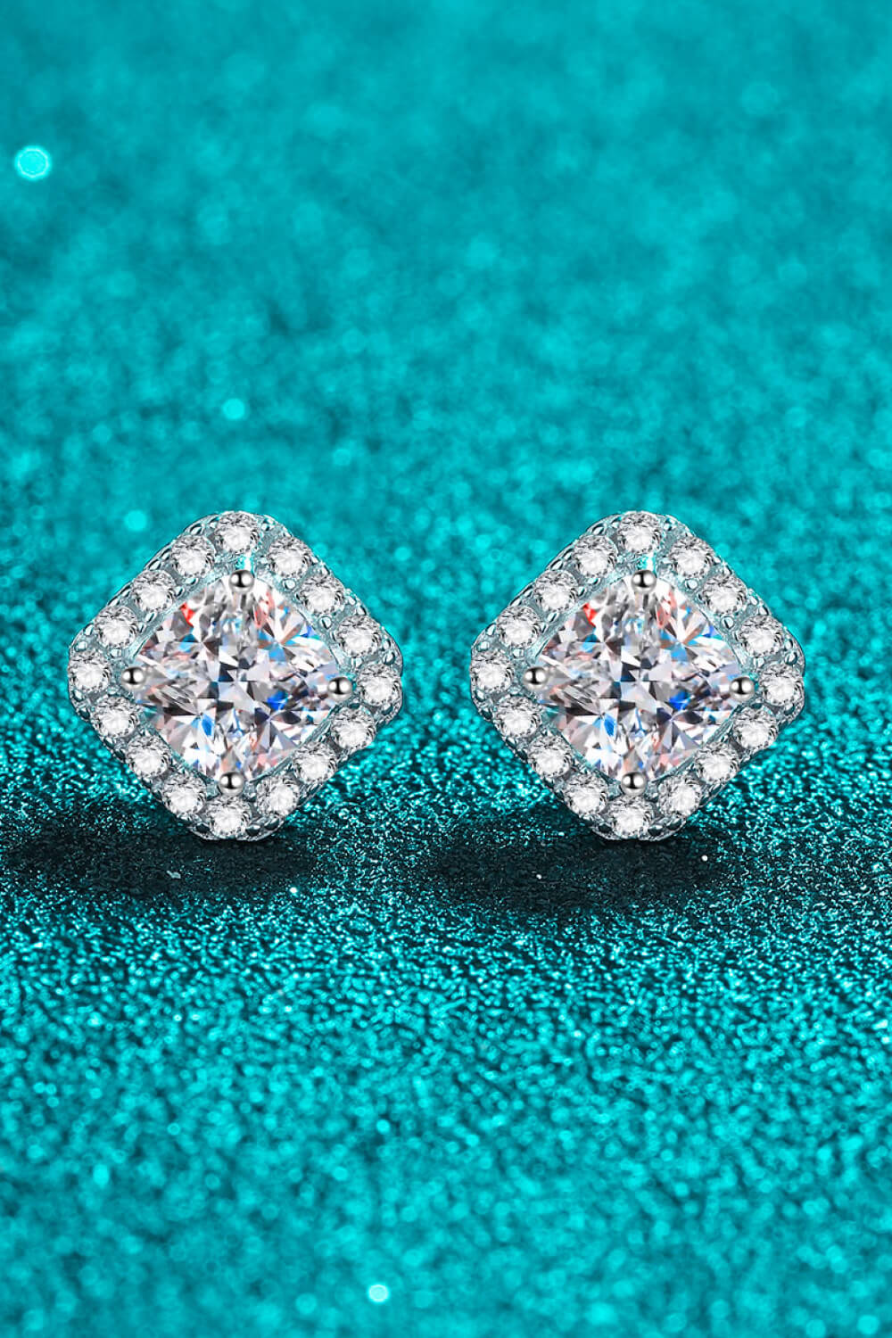 Rhodium-Plated Pure Sterling Silver Inlaid 2 Carat Sparkala™ Square Stud Earrings - DestGlow