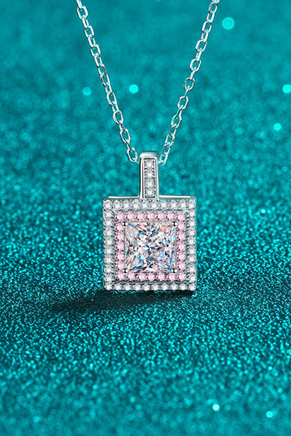1 Carat Sparkala™ Square Pendant Chain Necklace (Platinum-Plated Fine Silver) by Sparkala