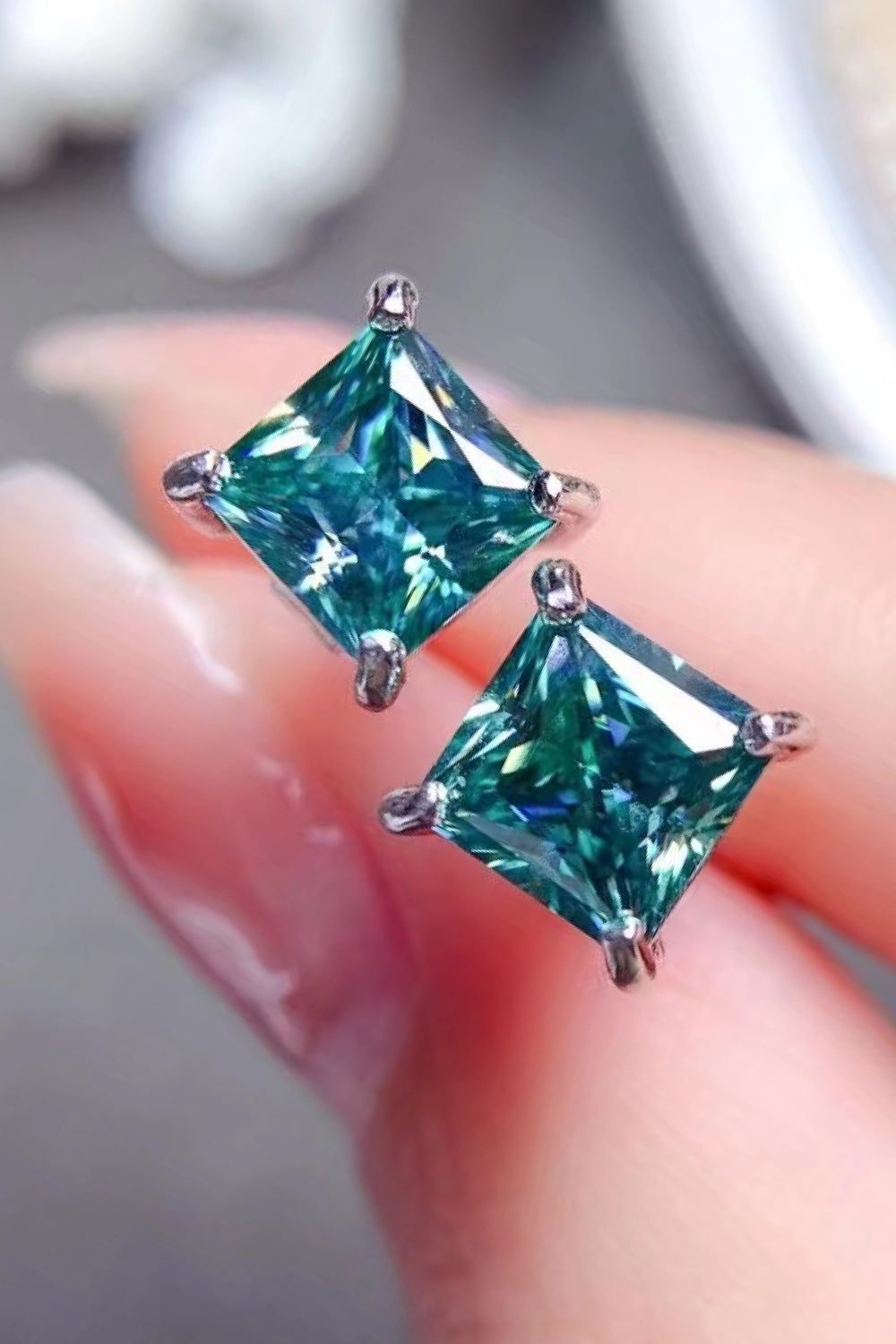 2 Carat Square Sparkala™ Four-Prong Earrings (Platinum-Plated Fine Silver) by Sparkala