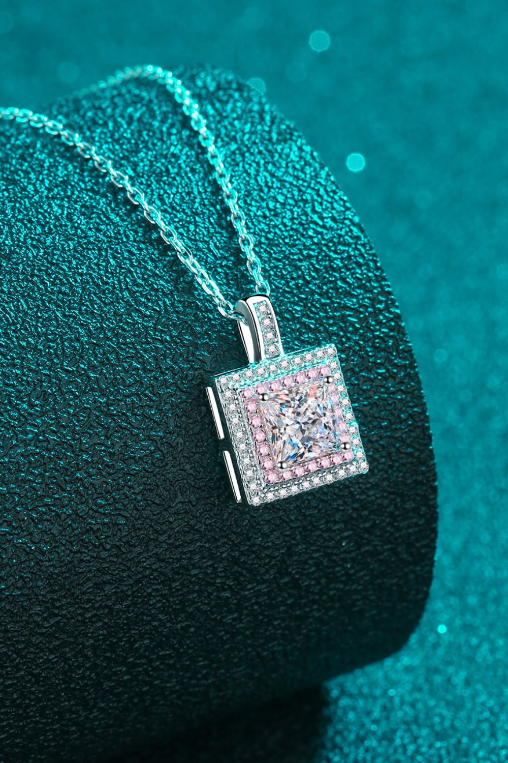 1 Carat Sparkala™ Square Pendant Chain Necklace (Platinum-Plated Fine Silver) - DestGlow