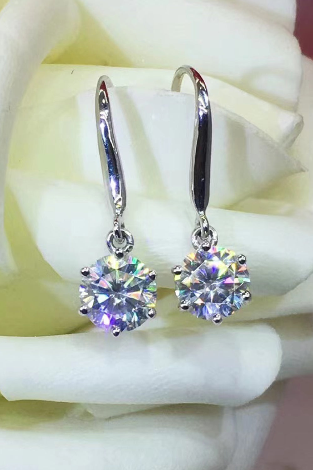 2 Carat Sparkala™ 6-Prong Drop Earrings (Platinum-Plated Fine Silver) by Sparkala